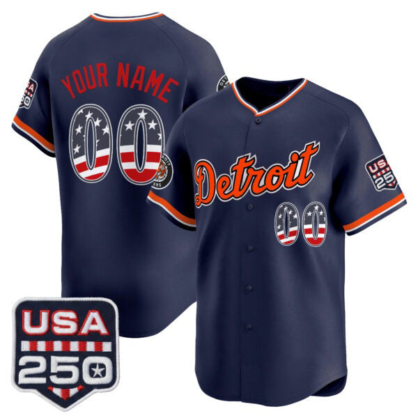 Custom Detroit Tigers Navy AmberGomez USA 250 Fourth of July Vapor Premier Limited Jersey ¨C All Stitched