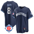Chicago Cubs #8 Ian Happ Player Navy AmberGomez 150th Anniversary City Connect Home Game Stitched Jerseys