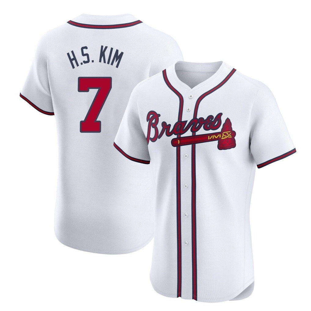 Atlanta Braves #7 Ha-Seong Kim Player White AmberGomez Limited Elite Home Game Stitched Jerseys