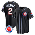Chicago Cubs #2 Nico Hoerner Player Black AmberGomez Fashion Out 150th Anniversary Game Stitched Jerseys