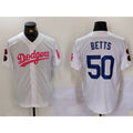 Los Angeles Dodgers #50 Mookie Betts White Pink AmberGomez Vin & Kobe Patch Stitched Jersey1