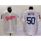 Los Angeles Dodgers #50 Mookie Betts White Pink AmberGomez Vin & Kobe Patch Stitched Jersey1