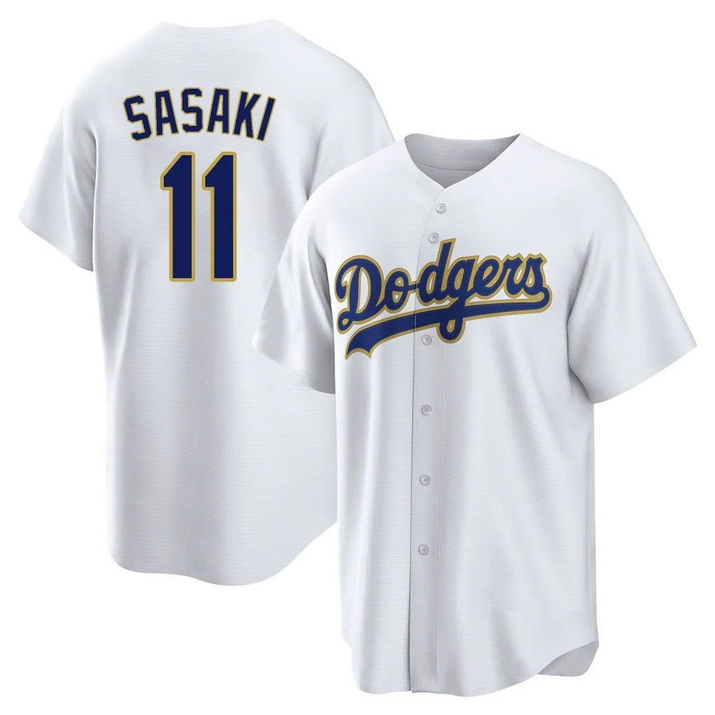 Los Angeles Dodgers #11 Roki Sasaki Player Gold White AmberGomez 2026 Collection Stadium Game Stitched Jerseys