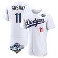 Los Angeles Dodgers #11 Roki Sasaki Player Gold White AmberGomez World Series 2026 Collection Stadium Limited Elite Stitched Jerseys