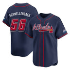 Atlanta Braves #56 Spencer Schwellenbach Player Navy AmberGomez 2025 Speedway Classic Home Game Stitched Jerseys