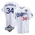 Los Angeles Dodgers #34 Fernando Valenzuela Player White AmberGomez World Series Home Game Stitched Jerseys