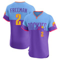 Colorado Rockies #2 Tyler Freeman Player Purple-Light Blue AmberGomez City Connect Limited Elite Home T-shirt Stitched Jerseys
