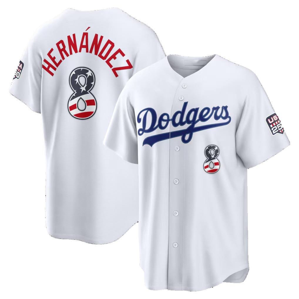 Los Angeles Dodgers #8 Enrique Hernandez Fourth of July White AmberGomez USA 250 Stadium Jersey
