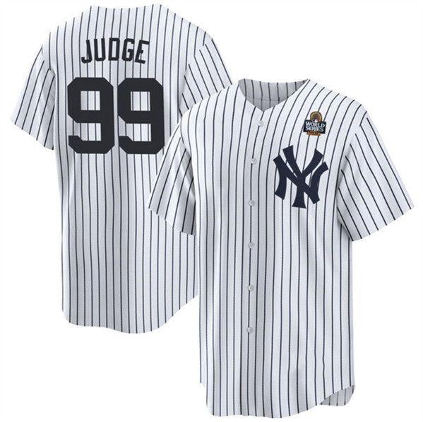New York Yankees #99 Aaron Judge White AmberGomez 2024 World Series With Name Cool Base Stitched Jersey