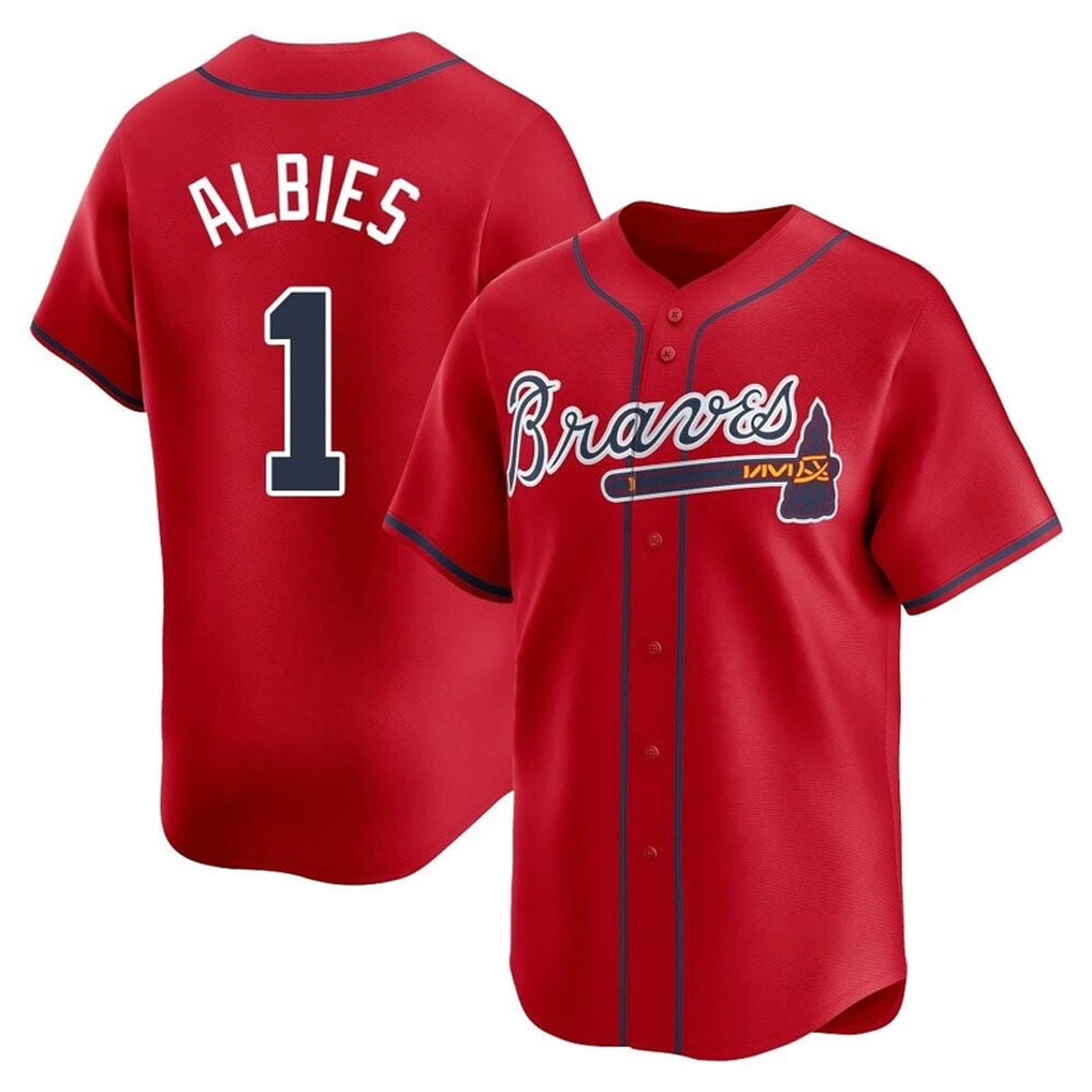 Atlanta Braves #1 Ozzie Albies Player Red AmberGomez Limited Home Game Stitched Jerseys