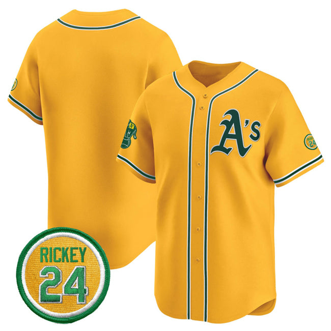 Oakland Athletics Blank Yellow AmberGomez 2024 Limited With Rickey Henderson Patch Stitched Jersey