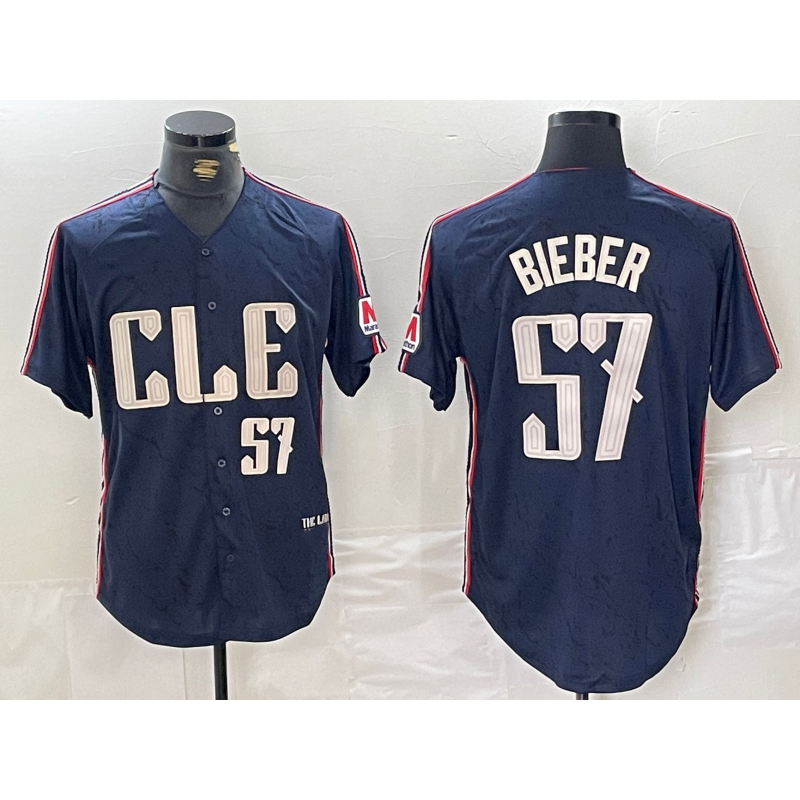 Cleveland Guardians #57 Shane Bieber Number Navy AmberGomez 2024 City Connect Limited Stitched Jersey 2