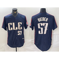 Cleveland Guardians #57 Shane Bieber Number Navy AmberGomez 2024 City Connect Limited Stitched Jersey 2