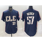 Cleveland Guardians #57 Shane Bieber Number Navy AmberGomez 2024 City Connect Limited Stitched Jersey 2