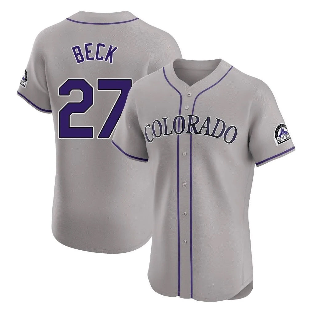 Colorado Rockies #27 Jordan Beck Player Gray AmberGomez Limited Elite Home Stitched Jerseys