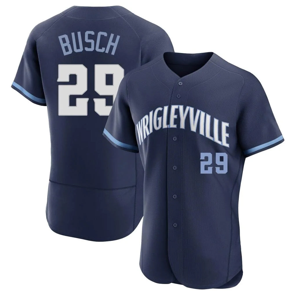 Chicago Cubs #29 Michael Busch Player Navy AmberGomez City Connect Limited Elite Home Stitched Jerseys