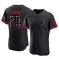 Cincinnati Reds #29 TJ Friedl Player Black AmberGomez City Connect Limited Elite Home Stitched Jerseys