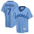 Chicago Cubs #7 Dansby Swanson Player Blue AmberGomez T-shirt Cooperstown Collection Limited Stitched Jerseys