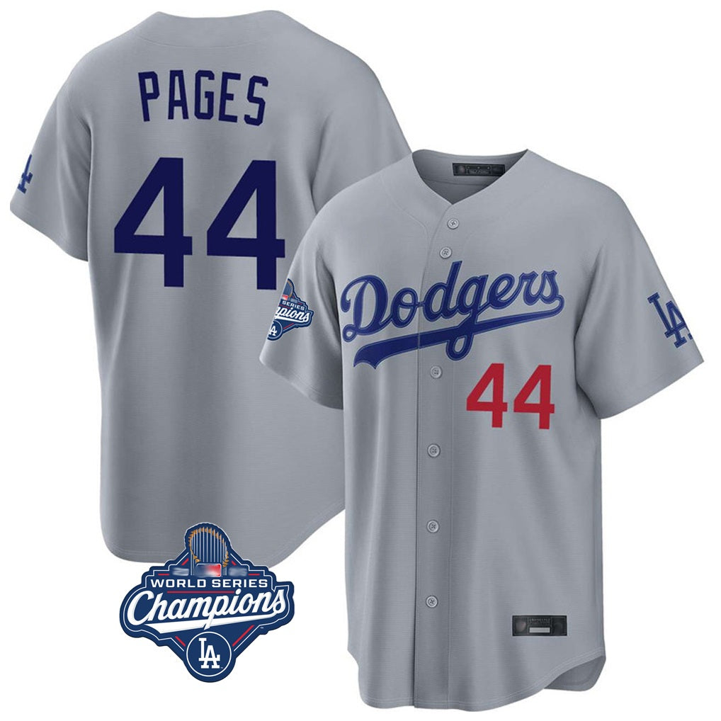 Los Angeles Dodgers #44 Andy Pages Player Gray AmberGomez World Series Meet Game Home Stitched Jerseys