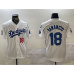 Los Angeles Dodgers #18 Yoshinobu Yamamoto White AmberGomez 2024 World Series With Fernando Memorial Patch Home Limited Stitched Jerseys