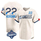 Los Angeles Dodgers #22 Clayton Kershaw Player Cream AmberGomez World Series Meet City Connect Limited Home Stitched Jerseys