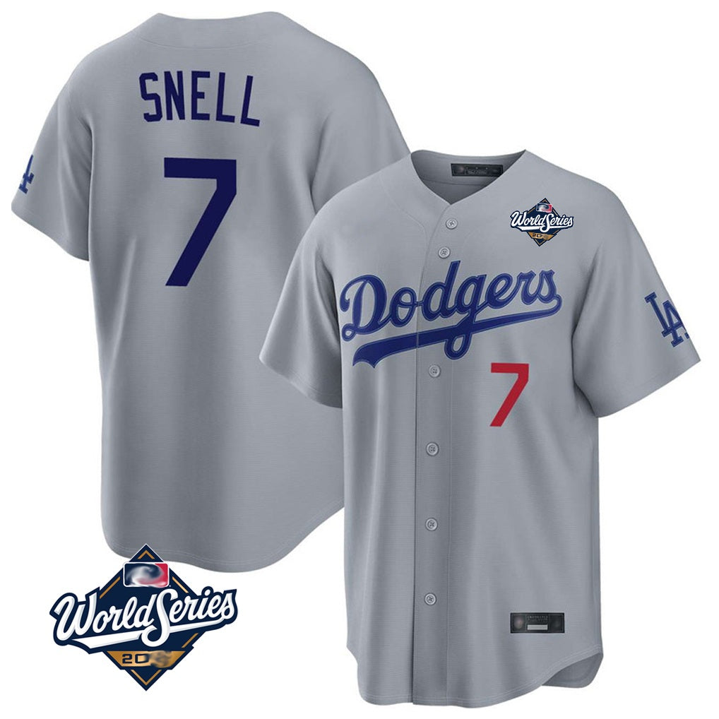 Los Angeles Dodgers #7 Blake Snell Player Gray AmberGomez Game World Series Home Stitched Jerseys
