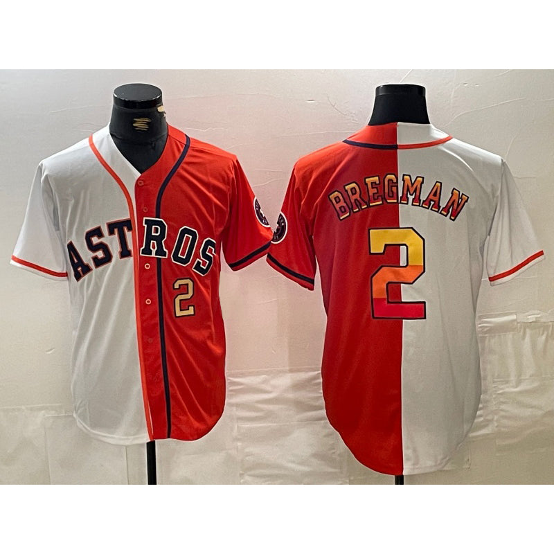 Houston Astros #2 Alex Bregman White Orange AmberGomez Split Stitched Jerseys