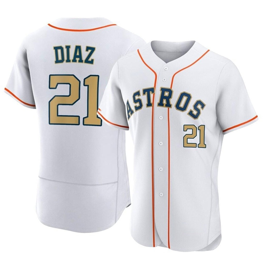 Houston Astros #21 Yainer Diaz Player Gold AmberGomez Collection Limited Elite Home Stitched Jerseys