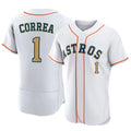 Houston Astros #1 Carlos Correa Player Gold AmberGomez Collection Limited Elite Home Stitched Jerseys