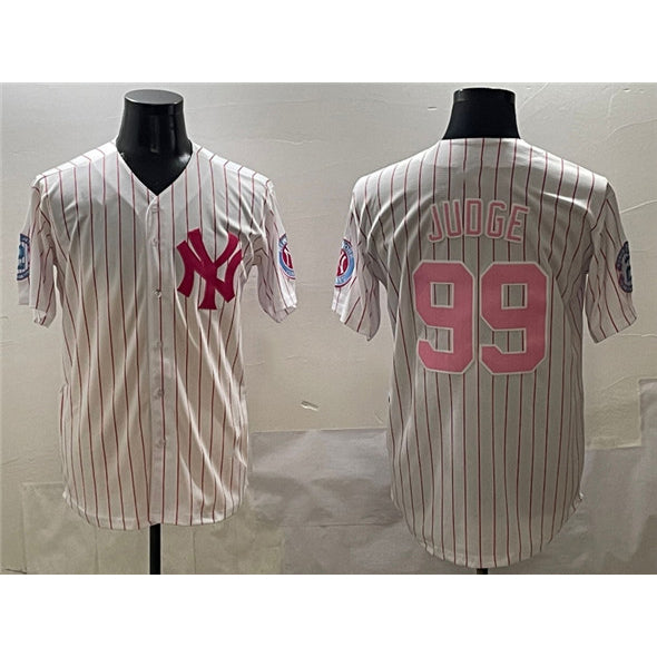 New York Yankees #99 Aaron Judge Pink AmberGomez With Patch Limited Stitched Jersey