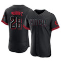 Cincinnati Reds #28 Eugenio Su¨¢rez Player Black AmberGomez City Connect Limited Elite Home Stitched Jerseys