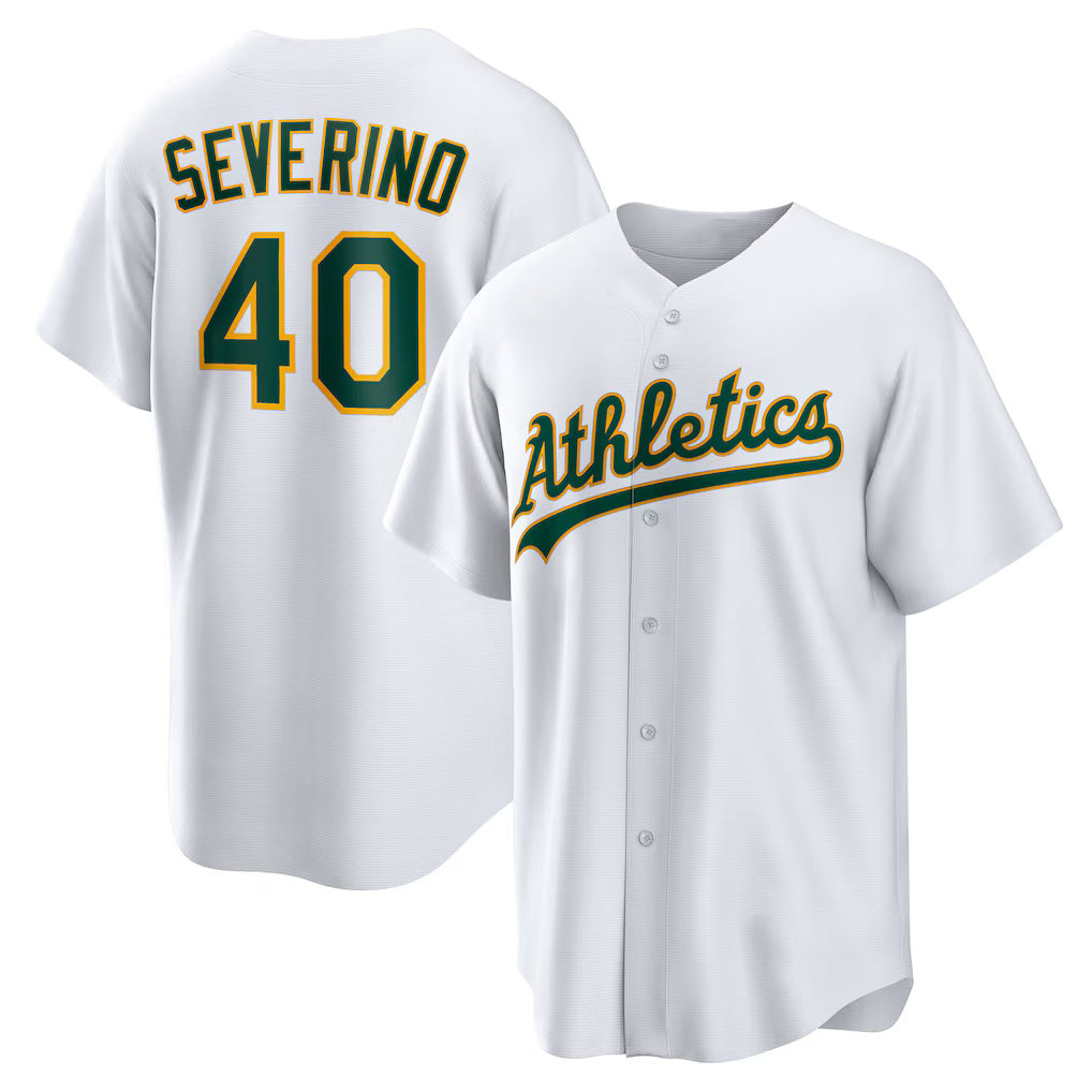 Oakland Athletics #40 Luis Severino White AmberGomez Home Replica Jersey