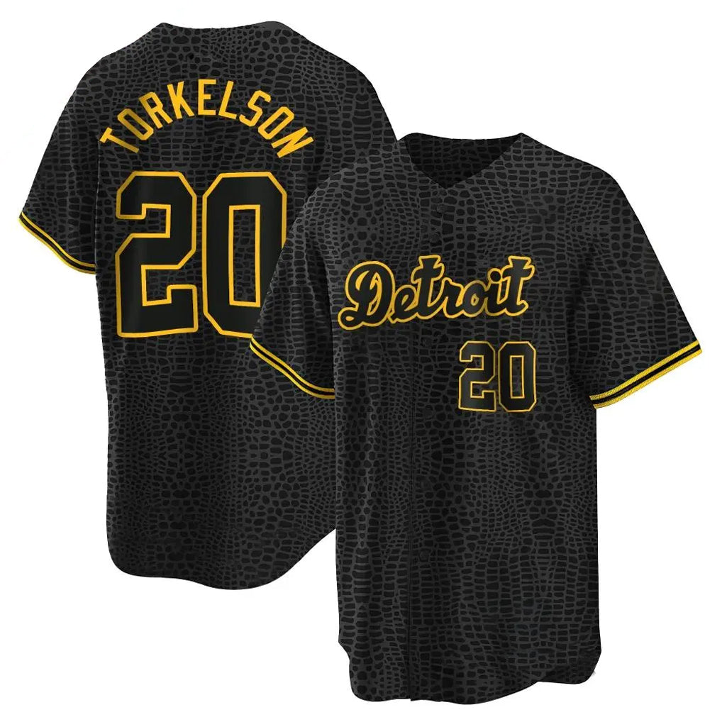Detroit Tigers #20 Spencer Torkelson Player Black AmberGomez Snake Skin City Home Game Stitched Jerseys