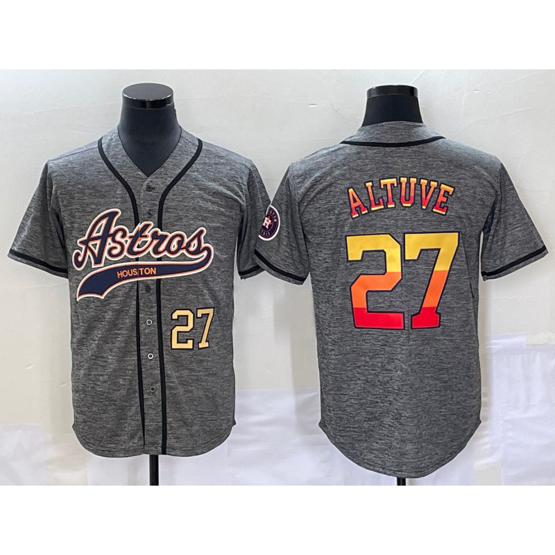 Houston Astros #27 Jose Altuve Number Grey AmberGomez Gridiron Cool Base Stitched Jersey