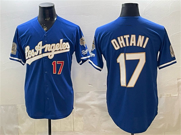 Los Angeles Dodgers #17 Shohei Ohtani Royal AmberGomez 2026 Gold Collection 9x & B2B Champs Patch Stitched Jersey