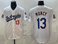 Los Angeles Dodgers #13 Max Muncy White AmberGomez 2026 Gold Collection 9x & B2B Champs Patch Stitched Jersey