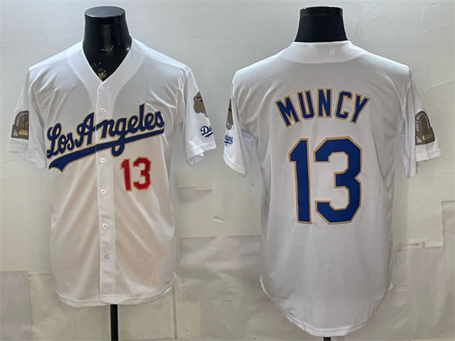 Los Angeles Dodgers #13 Max Muncy White AmberGomez 2026 Gold Collection 9x & B2B Champs Patch Stitched Jersey