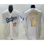 Los Angeles Dodgers #17 Shohei Ohtani Number White Gold AmberGomez Stitched Cool Base Jersey 2