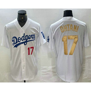 Los Angeles Dodgers #17 Shohei Ohtani Number White Gold AmberGomez Stitched Cool Base Jersey 2