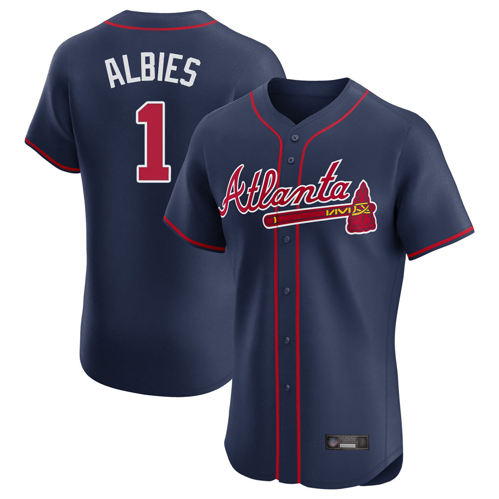 Atlanta Braves #1 Ozzie Albies Player Navy AmberGomez Limited Elite Home Game Stitched Jerseys