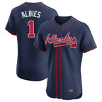 Atlanta Braves #1 Ozzie Albies Player Navy AmberGomez Limited Elite Home Game Stitched Jerseys