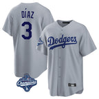 Los Angeles Dodgers #3 Edwin D¨ªaz Player Gray AmberGomez World Series Meet Game Stitched Jerseys