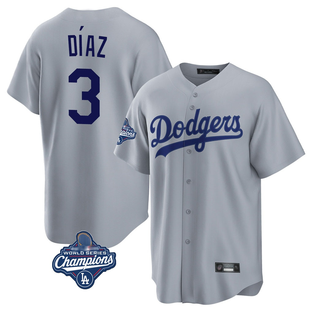 Los Angeles Dodgers #3 Edwin D¨ªaz Player Gray AmberGomez World Series Meet Game Stitched Jerseys