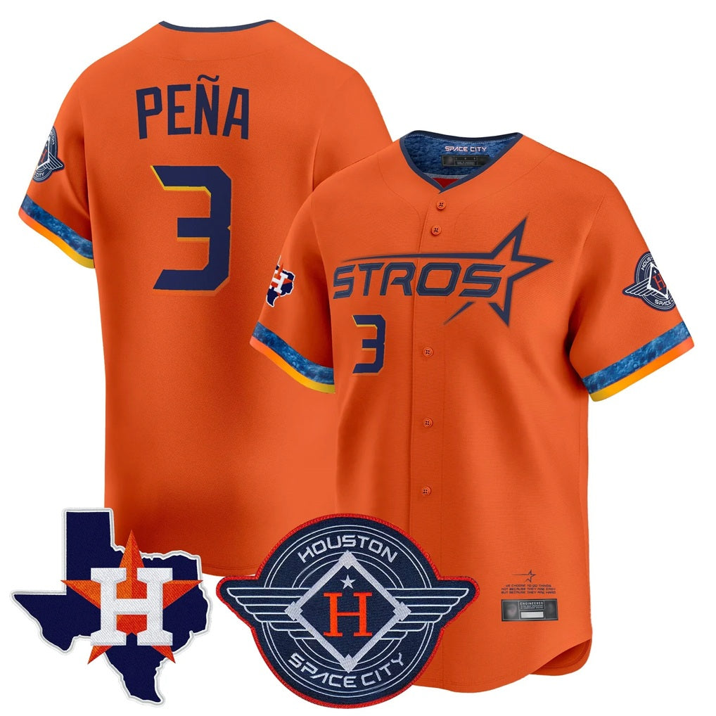 Houston Astros #3 Jeremy Pena Player Orange AmberGomez City Connect Texas Patch Vapor Premier Limited Home Stitched Jerseys