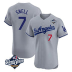 Los Angeles Dodgers #7 Blake Snell Player Gray AmberGomez World Series Limited Elite Home Stitched Jerseys