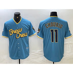 Milwaukee Brewers #11 Jackson Chourio Blue AmberGomez 2022 City Connect Cool Base Stitched Jersey