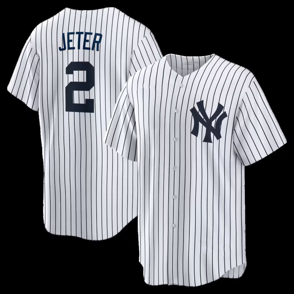 New York Yankees #2 Derek Jeter White AmberGomez Home Retired Player Replica Jersey