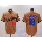 Los Angeles Dodgers #18 Yoshinobu Yamamoto Number Olive AmberGomez Cool Base Limited Stitched Jersey 2