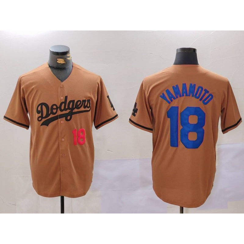 Los Angeles Dodgers #18 Yoshinobu Yamamoto Number Olive AmberGomez Cool Base Limited Stitched Jersey 2