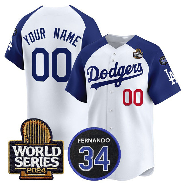 Custom Los Angeles Dodgers ACTIVE PLAYER White Royal AmberGomez 2024 World Series With Fernando Memorial Patch Limited Stitched Jersey